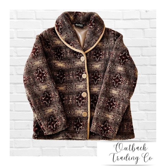 Outback Trading Company Shearling Style Aztec Southwest Print Coat Women’s Small - Picture 1 of 9